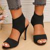 Fashion Women New Designer Knitted High Heels Sandals Summer 2025 Square Toe Thick Heeled Sandal Woman Sexy Slingbacks Black Party Shoes