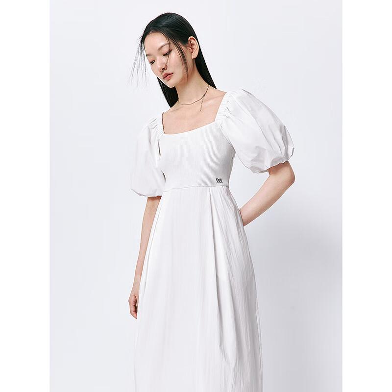 Peacebird Damen Midi-Kleid mit quadratischem Ausschnitt und Puffärmeln