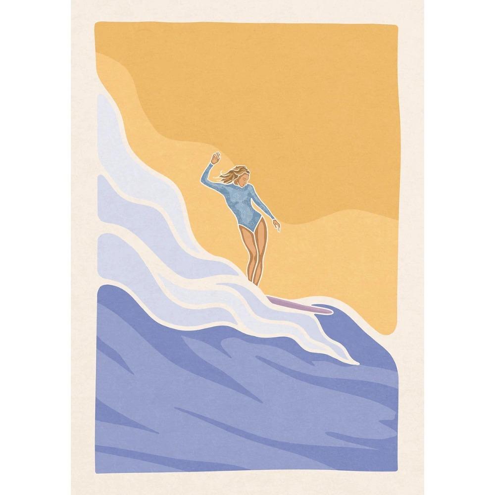 Minimalistische Surf-Mädchen Poster Meeresblick Strandhaus Drucke Leinwandbild Wandkunst Bilder Haus Sportliches Teenie-Mädchenzimmer Dekoration