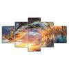 Sunset Beach Wave Ocean Scene 5 Piece Five Panel Wall Canvas Print Modern Art Poster Home Decor Gift For Him For Her