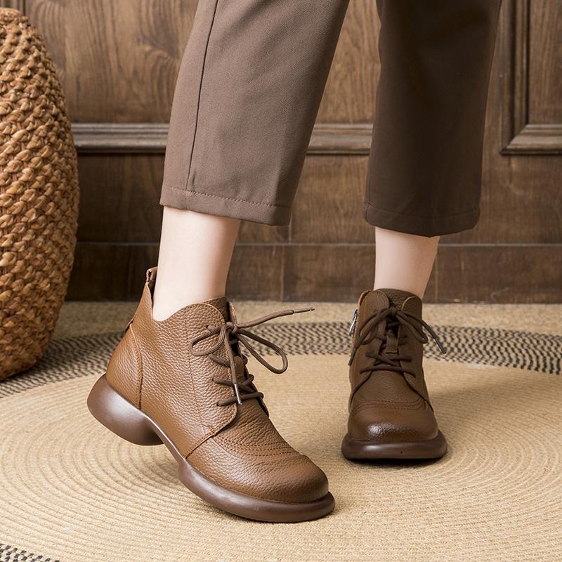 Fashion GKTINOO Women Autumn Boots Cowhide Ankle Boots 2025 Winter Retro Casual Genuine Leather Mother Boots Fur Keep Warm Low Heel 41