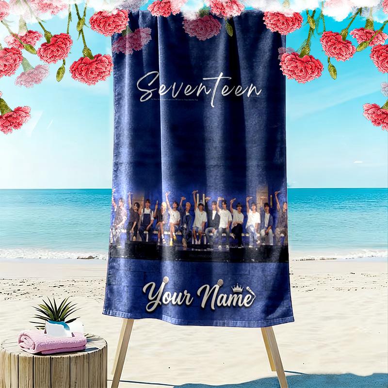 Name Custom Seventeen Poster Print Beach Towel, Large Soft Quick Dry Towel for Beach Camping Swimming