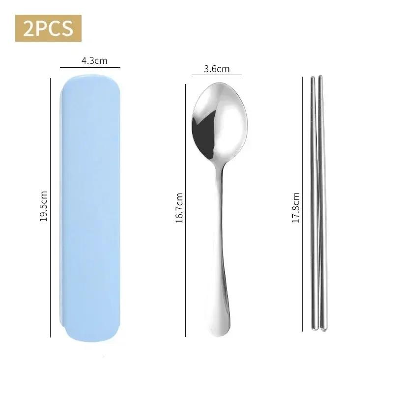 1set Household Stainless Steel Portable Tableware Chopsticks Spoons Forks Two/Three Piece Set with Box Plate sets luxury Fork