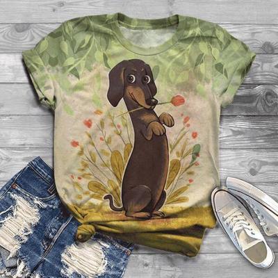 Woment-shirt Short Sleeve 3d Animal Print T-shirt the Female Neck Oversized Female Aesthetic Shirt For Women