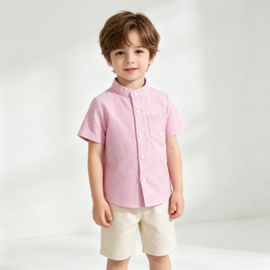 Boys Long Sleeve Stand Collar Shirt Candy Colors for Spring and Daily Wear