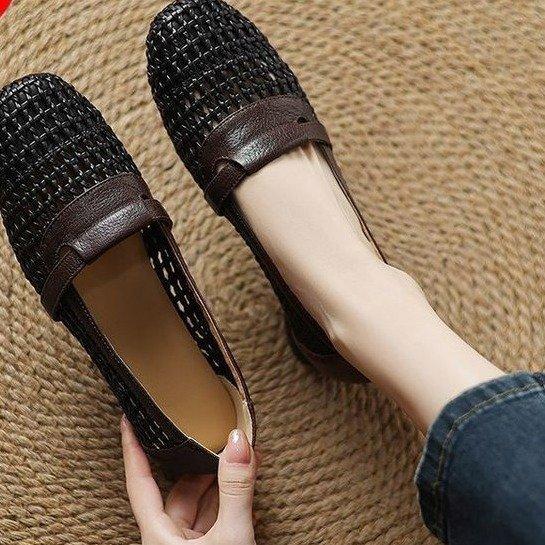 

Женские летние туфли на низком толстом каблуке, с мягкой подошвой, дышащей сеткой, маленькие кожаные туфли, не вызывающие усталости 40 чёрный