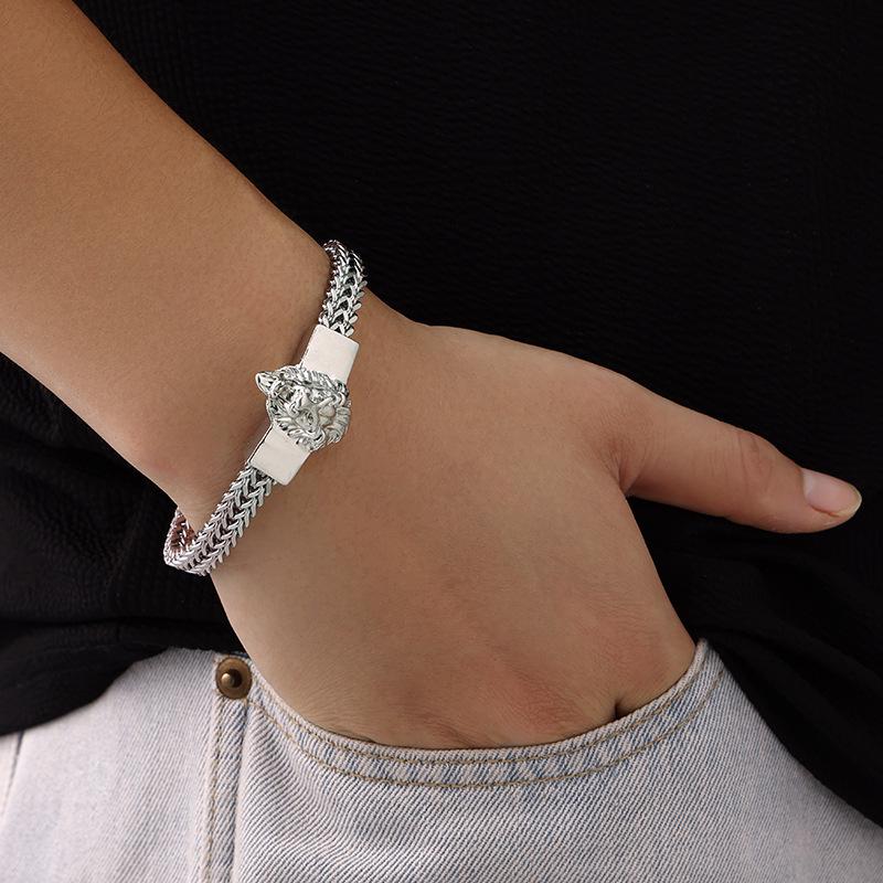 

Браслет из нержавеющей стали с двойной магнитной застежкой: Хип-хоп стиль с дизайном головы льва для мужчин