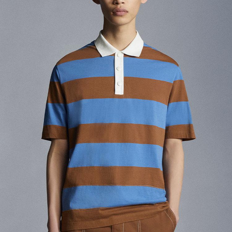 Moncler Ss22 Color Block Striped Logo Print Short Sleeve Polo Shirt Men polo shirts Blue H10918A00016899NN706