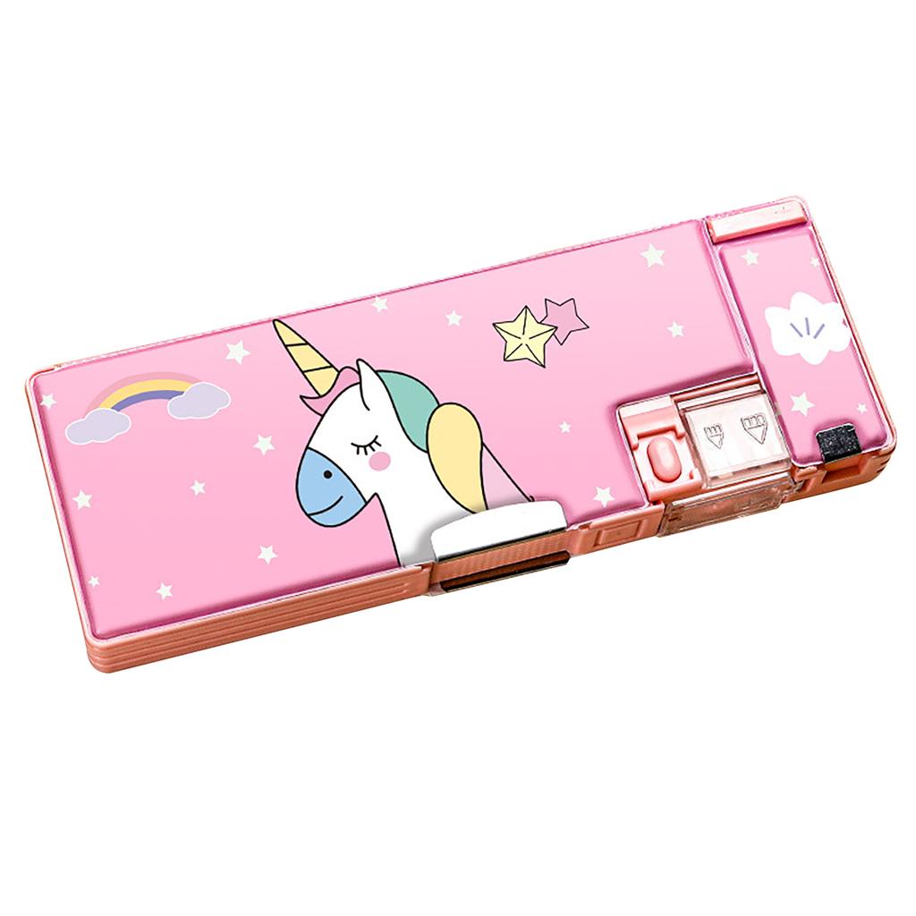 Bleistifttasche, süßer Cartoon-Stil, doppelseitig, eingebauter Anspitzer, tragbar, große Kapazität, großer Bleistift