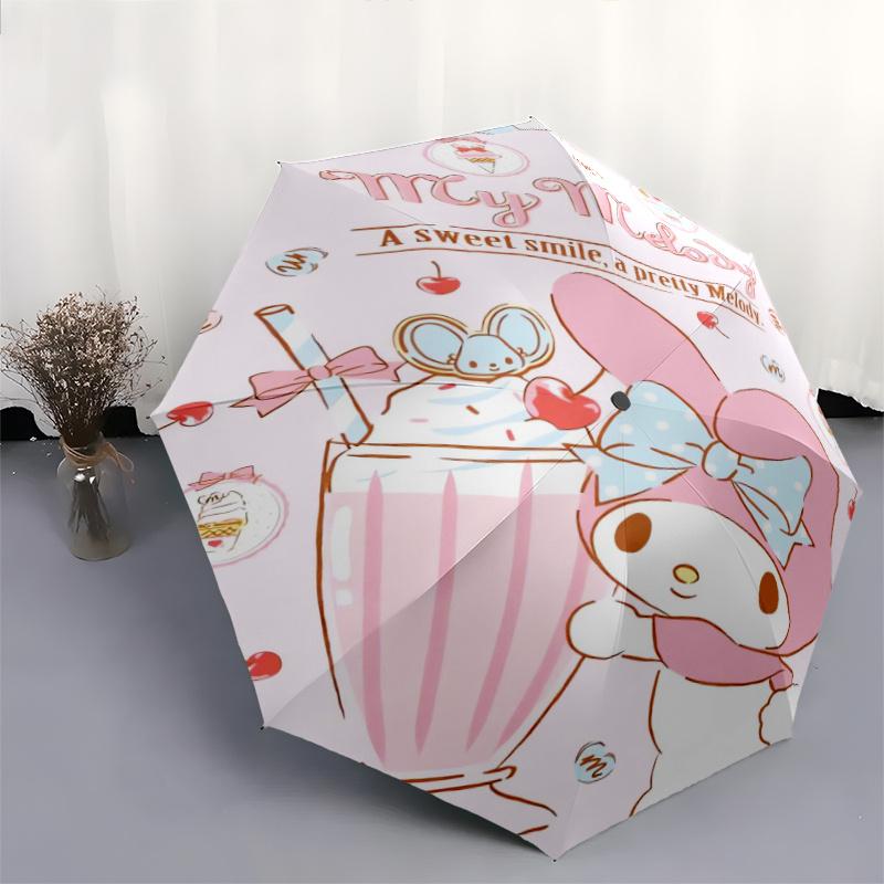 A Sweet Smile My Melody Automatic Opening and Closing Cartoon Umbrella - Small Umbrella Suitable for Various Occasions, Portable 3-Fold Small Umbrella