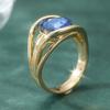 Luxury Vintage Inlaid Square Blue Synthetic Zirconia Golden Ring for Women Fashion Charming Banquet Occasion Jewelry Accessories