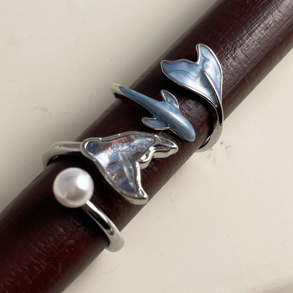 BF CLUB 925 Sterling Rings for Women Simple Geometric Handmade Irregular Retro Blue Whale Tail Ring Allergy For Birthday Gift