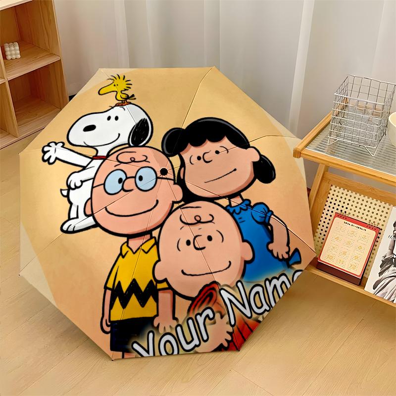 Custom Text Automatic 8 Bone Umbrella, Portable Sun Rain Protection UmbrellaSnoopy Peanuts