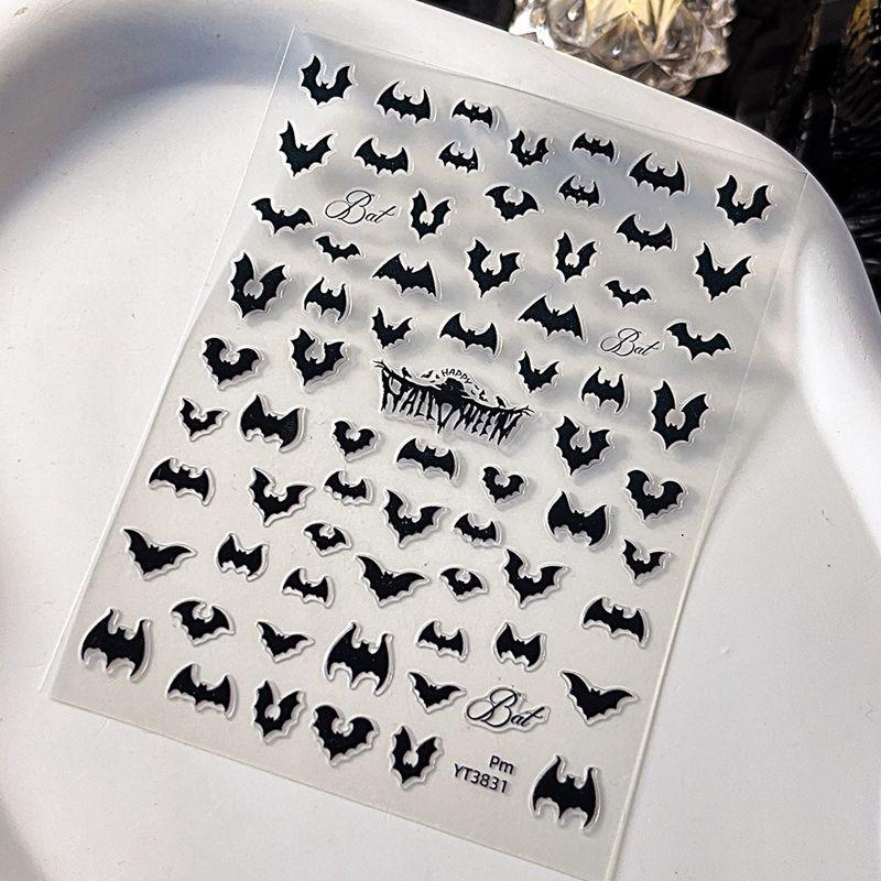 

[Sober Personnel] Minimalist Pure Black Bat Pattern Little Devil Smiley Face Nail Stickers Boys Fingernail Decoration Flat Normcore bat