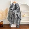 Womens Leopard Print Fringe Split Shawl Runway Fashion Cape Warm Winter