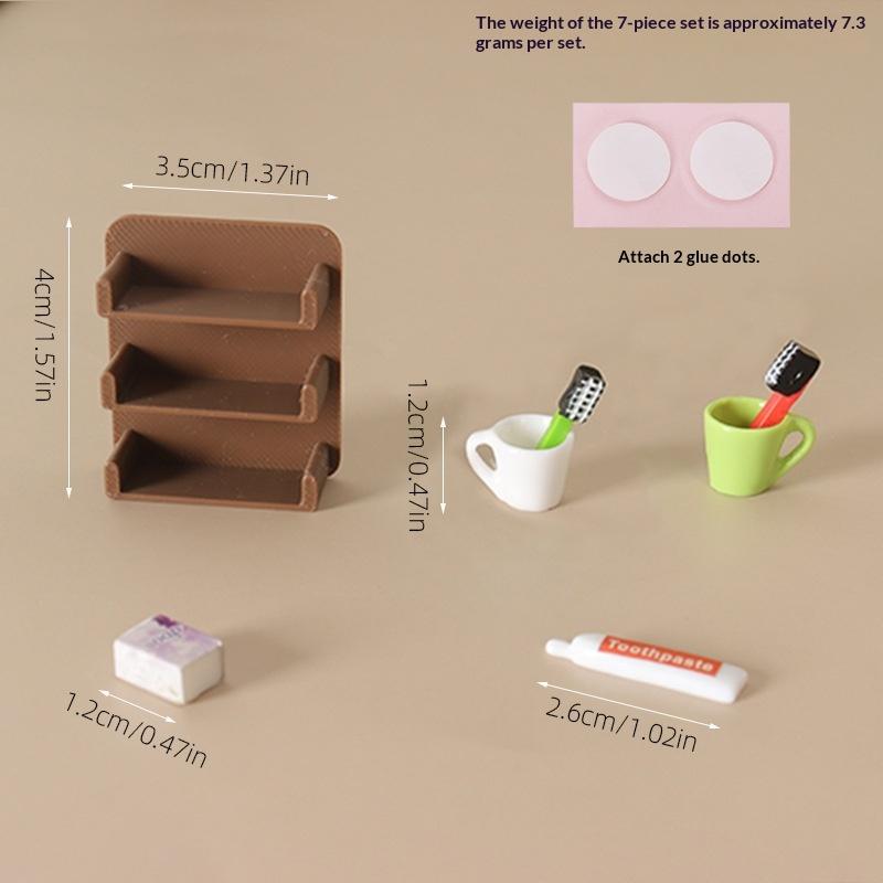 

7Pcs Figure House Bathroom Scene Decor 1:12 Dollhouse Mini Mug Toothpaste Toothbrush Kit Simulation Storage Rack Miniature