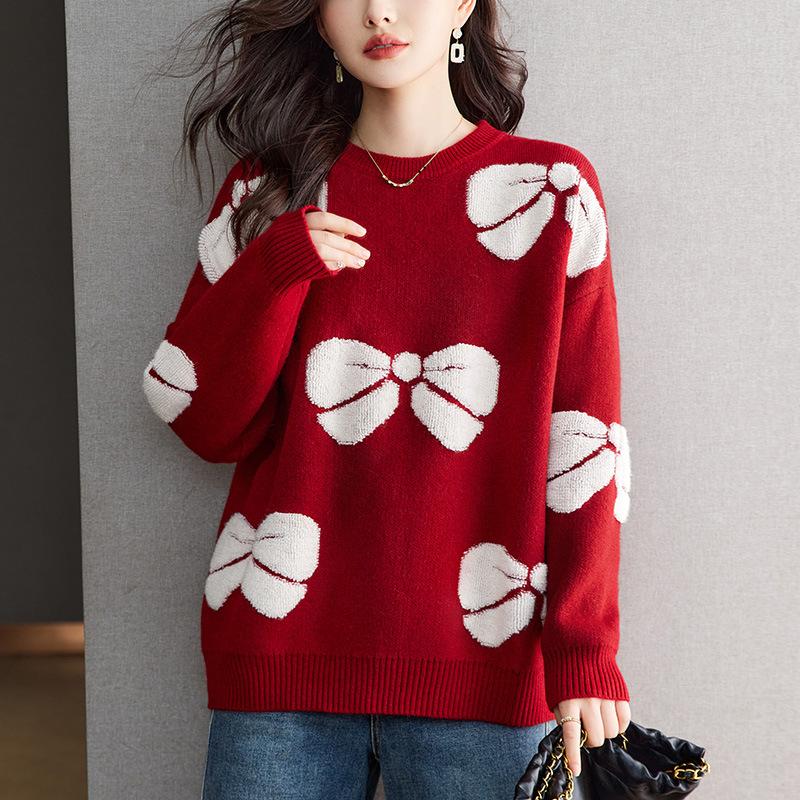 Red New Year Knitted Sweater Women's New Fashionable and Fashionable Base Butterfly Large Size Women's Clothing