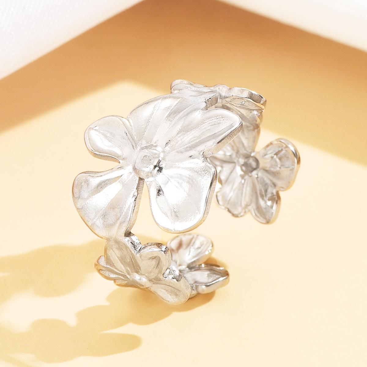 Elegant Stainless Steel Open Flower Ring - Old Money Style, Heavy Feel, Blooming Large Flower Design.