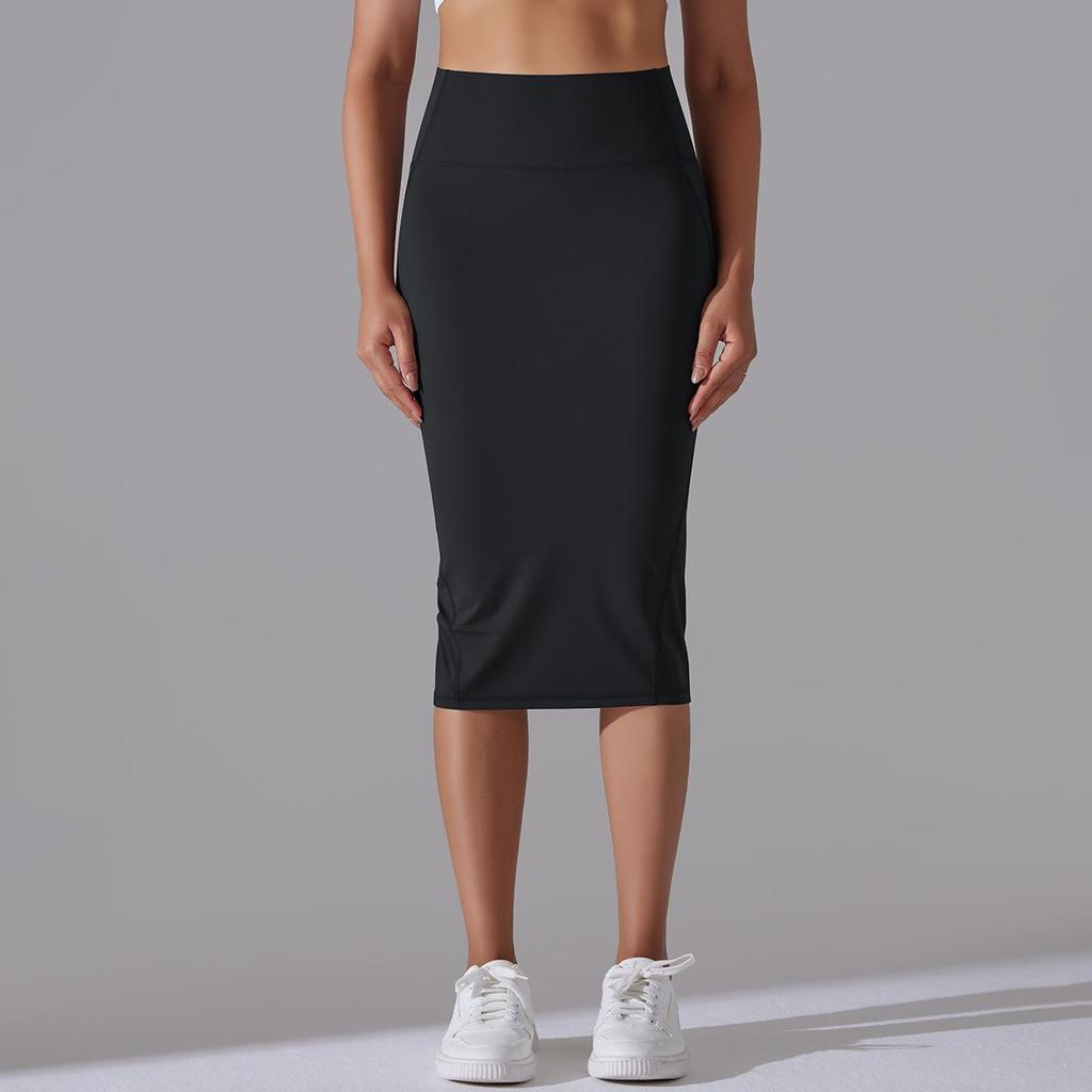 Naked High Waist Tight Hip Skirt Sports Skirt High Elastic Polished Medium and Long Split Casual Yoga Women's Skirt