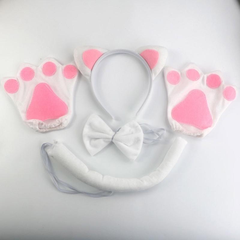 Cats Costume Set Includes Cats Tail Headband Bowtie Glove Skirt Halloween Catgirl Dress up Outfit for Kid Women Cosplay
