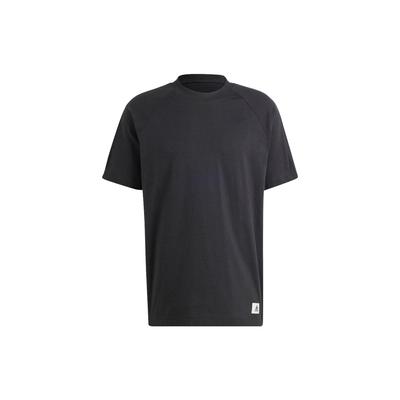 Long T-Shirt With Plain Logo, Casual Loose Fit, Crew Neck, Short Sleeves Unisex Tops Black IS7490