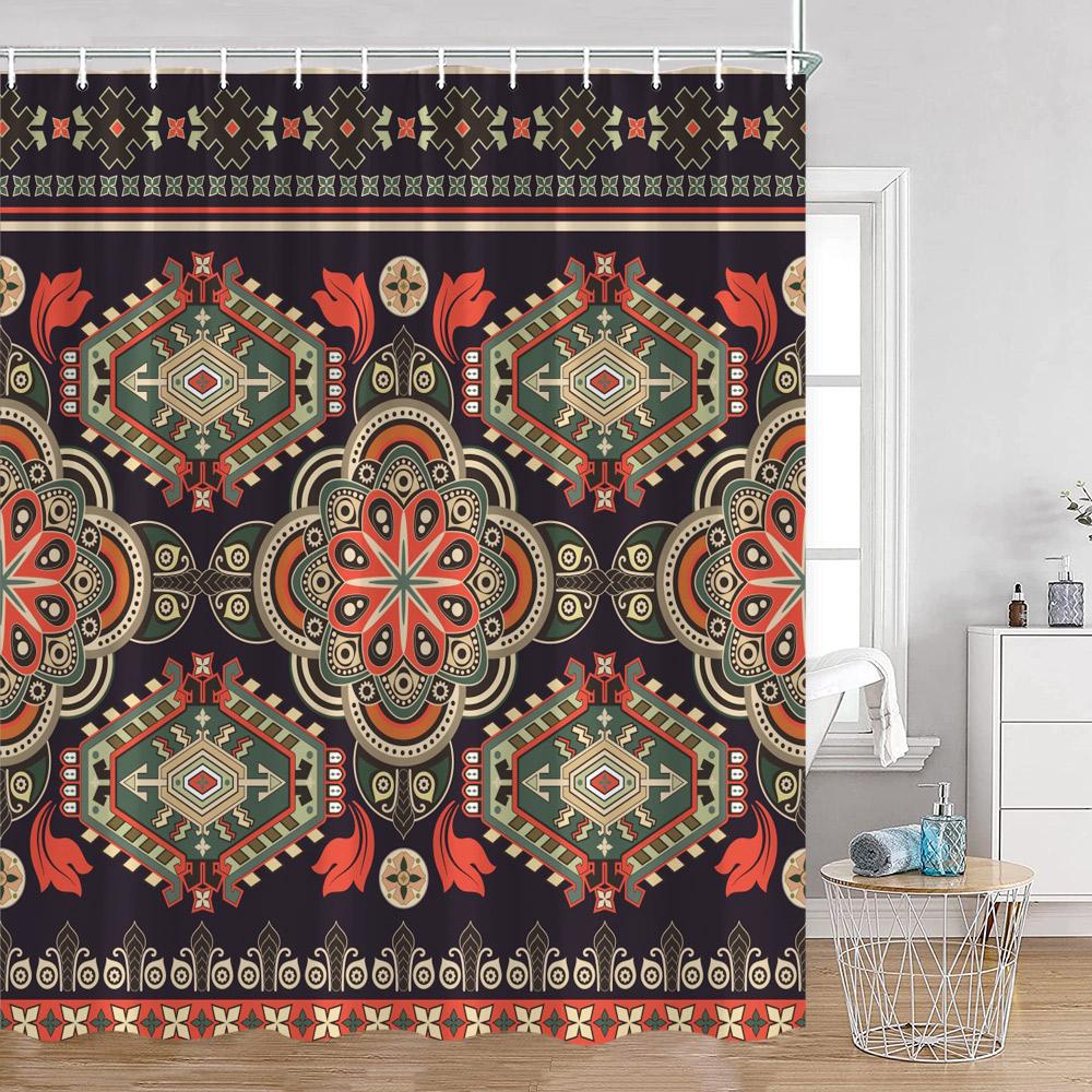 Bohemian Vintage Shower Curtains Mandala Boho Pattern Retro Bathroom Decorations Polyester Bath Curtain With Hooks