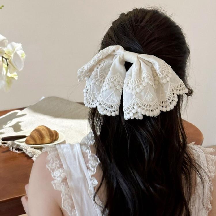 Unique Lace Hair Clip Embellished Bows Spring Grip Design Elegant Hair Accessories For Bridal Party Prom And Daily Use