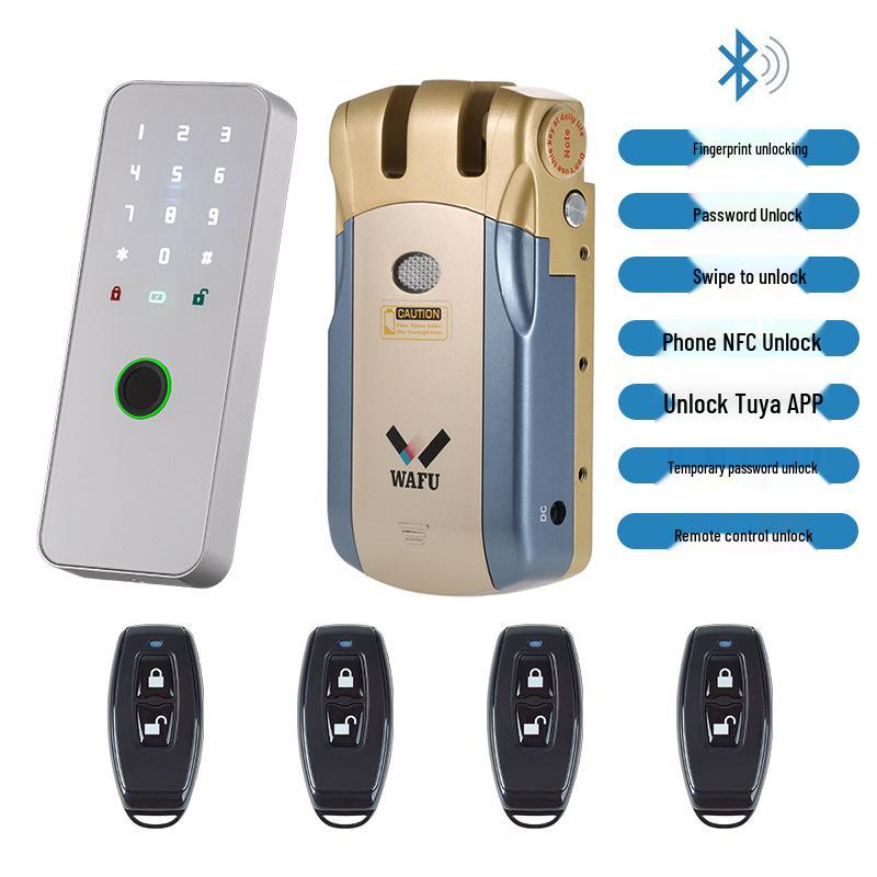 Wireless Remote-Control Smart Lock with Invisible Design and Electric Bull Head Lock for No-Drill Installation