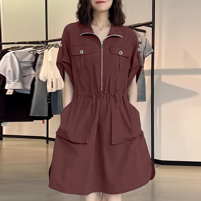 ZANZEA Vestido feminino casual gola virada para baixo verão manga curta