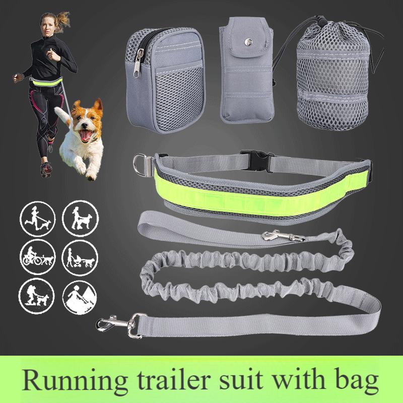 

Hot Pet Running Sports Traction Set With Waist Bag+multi-color Reflective Traction Rope Collar And Belt Length 144cm Waist 78-110cm чёрный