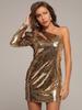 Sequin One-Shoulder Slim Fit Bodycon Dress - Long Sleeve, Perfect for Christmas & Birthday Parties