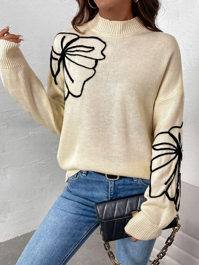 2025 New European & American Autumn Women's Floral Semi-High Neck Sweater