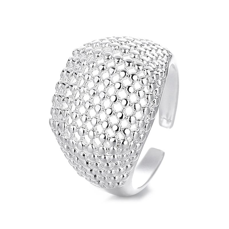 2026 Hollow Ball Ring Women's Geometric Creative Sweet Cool S925 Silver Plated Open Ring Versatile Personality Wide Face Index Finger Ring