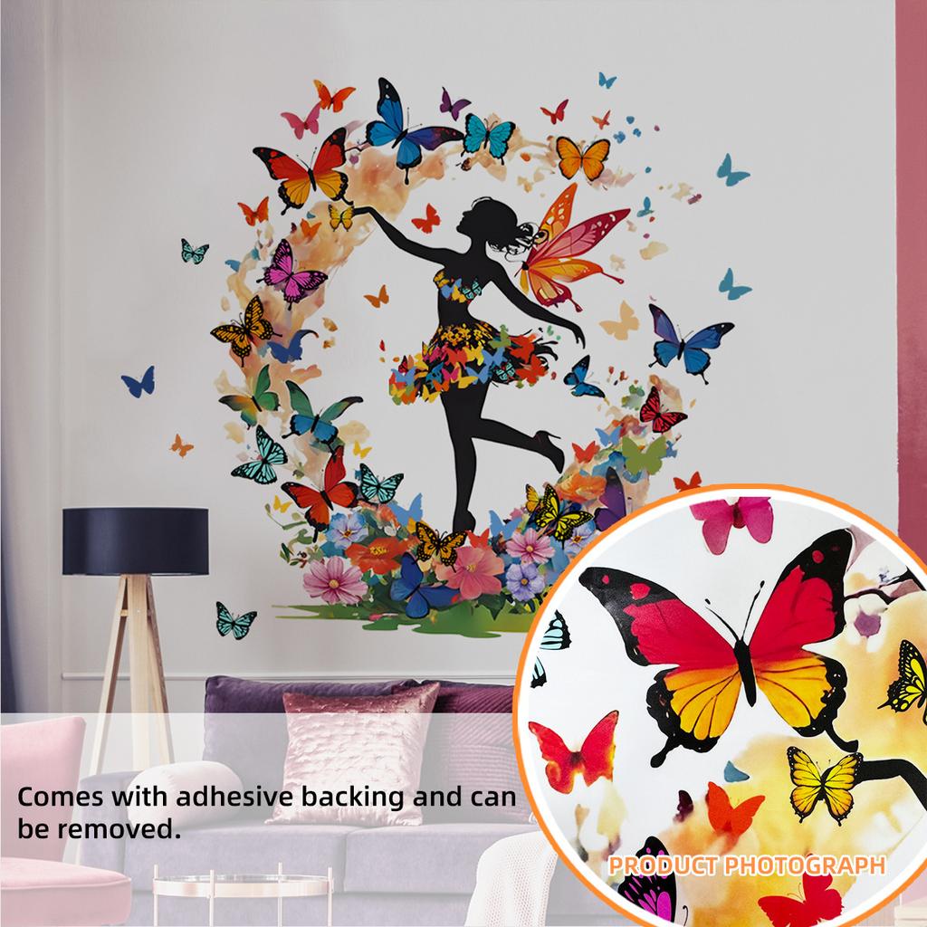 Dream Creative Sticker Butterfly Elf Girl Wall Sticker Self-adhesive Bedroom Living Room Background Decoration Sticker