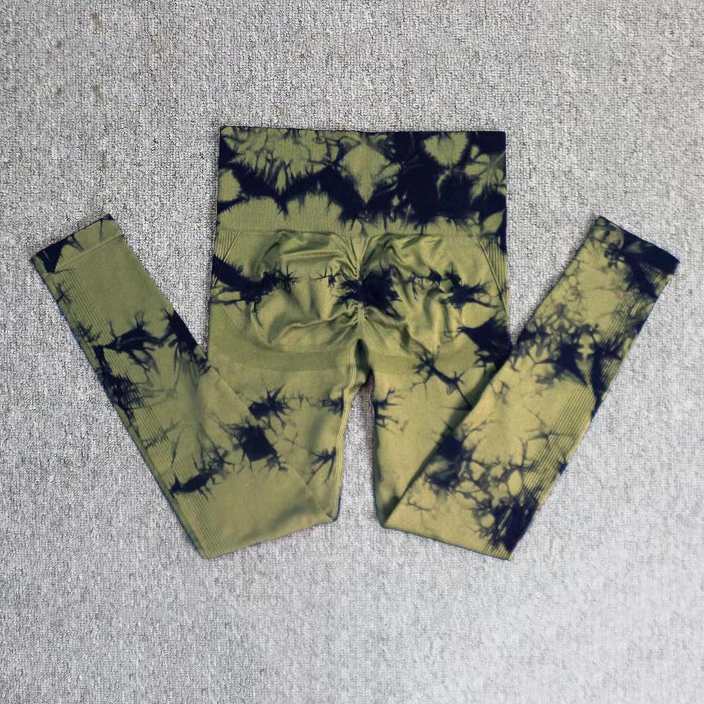 Bezešvé legíny na jógu s vysokým pasem a batikou - Zeštíhlující, design broskvového pozadí, vysoká elasticita, trendy fitness kalhoty.