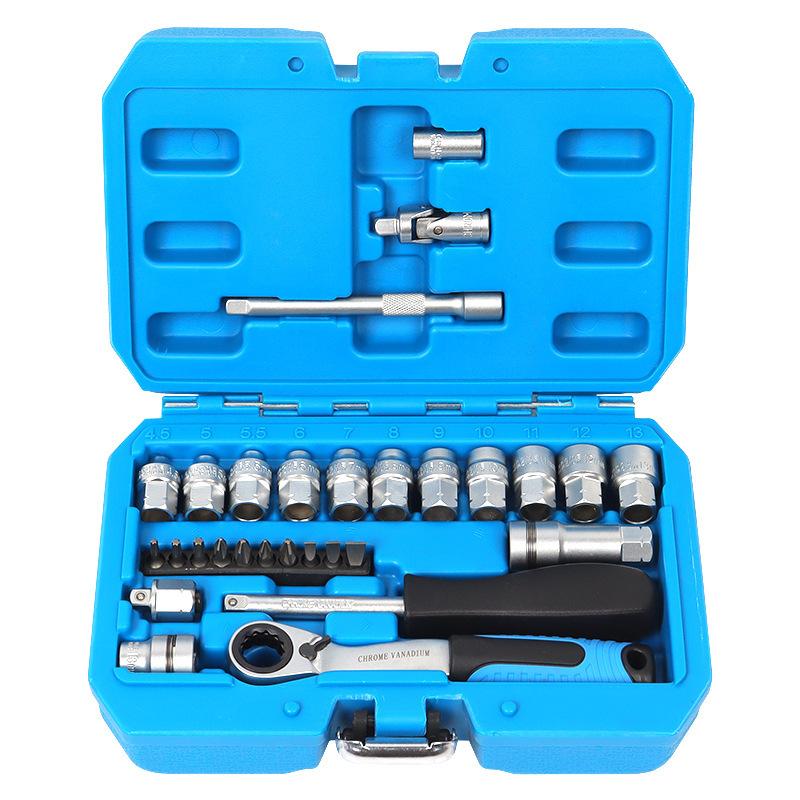 17/29PCS Core Ratchet Socket Wrench Kit Socket Set 12 Angle Penetrating Socket Heart Ratchet Socket Two-Way Wrench Set