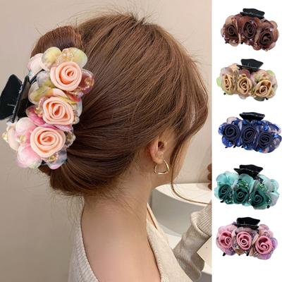Denti incrociati antiscivolo Donna Artiglio per capelli Perline di fiori Decor Arco Bagno Artiglio per capelli Strumento per lo styling