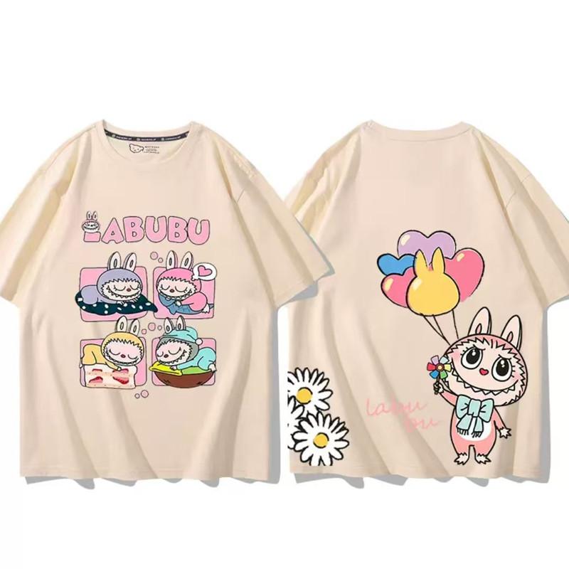 

Мультяшная аниме футболка с принтом Лабубу, женская, с коротким рукавом, свободный повседневный топ, для пары, лето XXXL