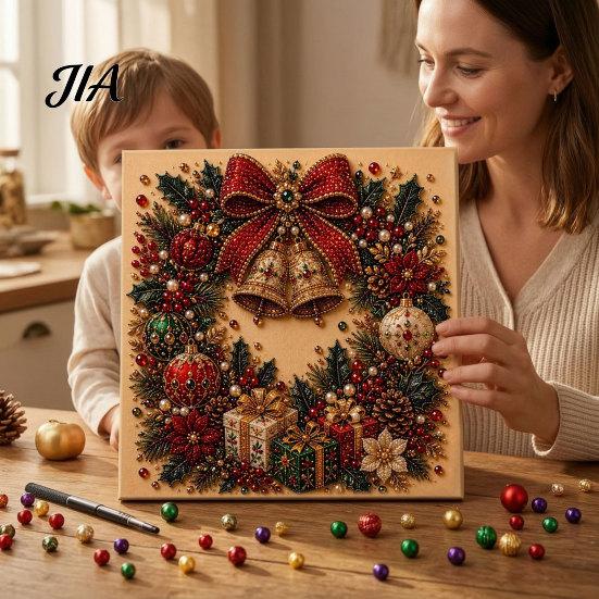 Creative Hobby Kits Christmas Faux Pearl Art Kit, Tree Wreath Painting DIY Kids Holiday Gifts Sparkling Diamond Craft Kit for Adults, Wall Decor Gem