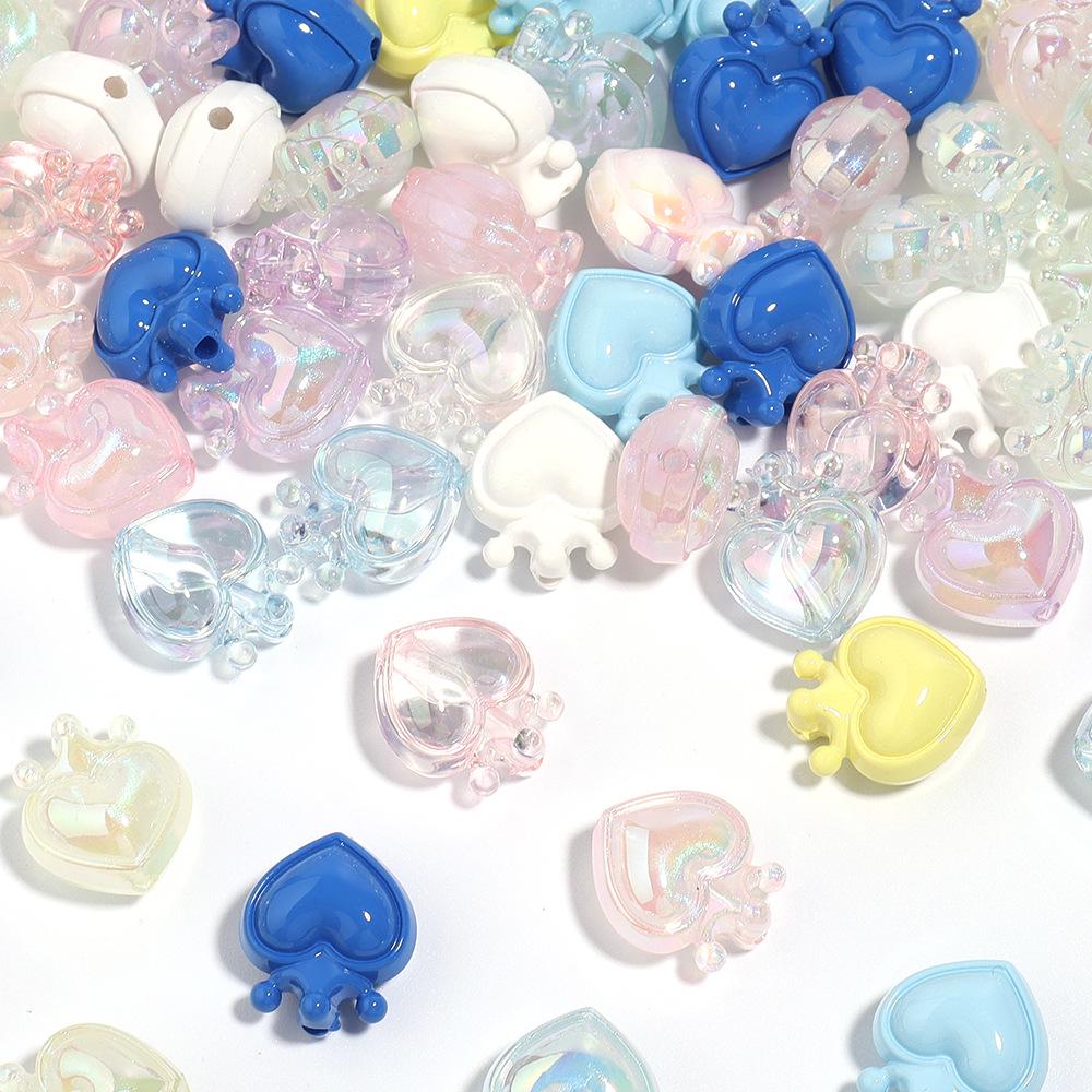 10-Pack Luminous Acrylic Heart Crown Beads for DIY Jewelry Crafting