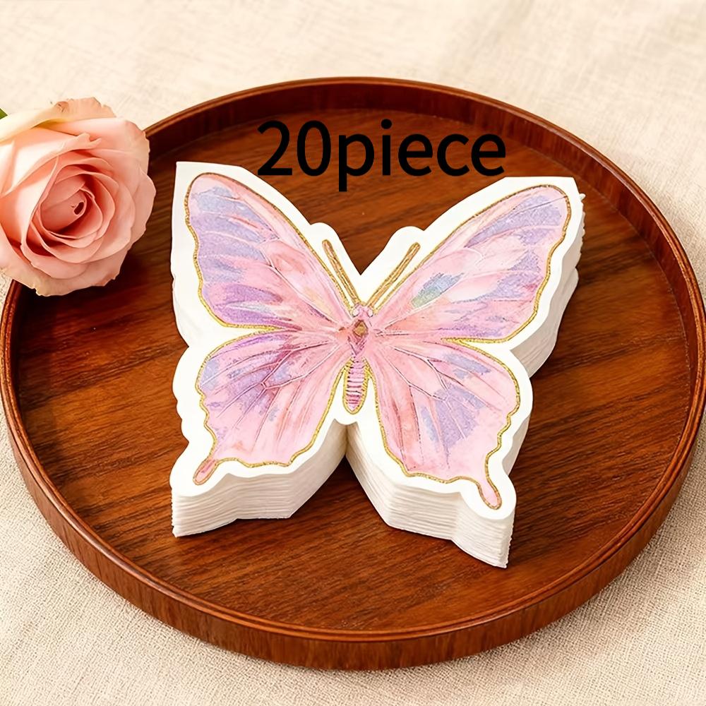 20-Piece Pink Butterfly-Shaped Disposable Napkins, Butterfly-Printed Napkins, Suitable For Mother'S Day, Weddings, Birthday Parties, Family