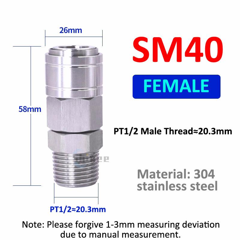 Pneumatic Fitting 304 Stainless Steel C Type Self locking Hose Quick Connector High Pressure Coupler Plug PF SF PM SM 20/30/40