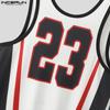 INCERUN Men Low Cut Sleeveless Letter Striped Print Home Wear Jumpsuits Rompers