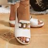Women's Plus Size Wedge Thick Sole Slippers, Summer New European Style Buckle Open Toe Casual Beach Slides