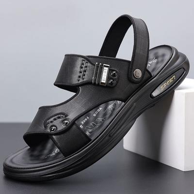 Men's Sandals Trendy 2025 New Summer Cowhide Beach Shoes Men's Genuine Leather Cool Slippers Dual Purpose Driving Shoes