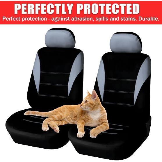4PCS Car Seat Covers, Automotive Interior Full Set Non-Slip Waterproof Seat Cushion Protectors for Front Seats with Headrest Covers, Universal for