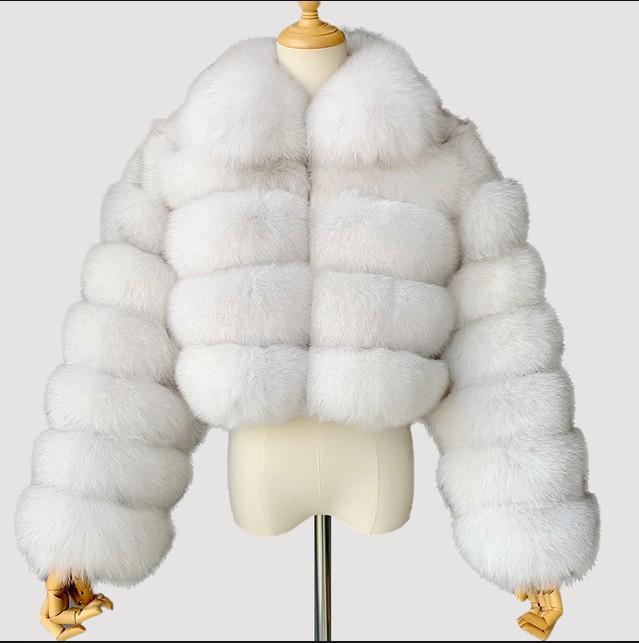 Cappotto da donna in finta pelliccia di volpe europea, Patchwork, Manica lunga