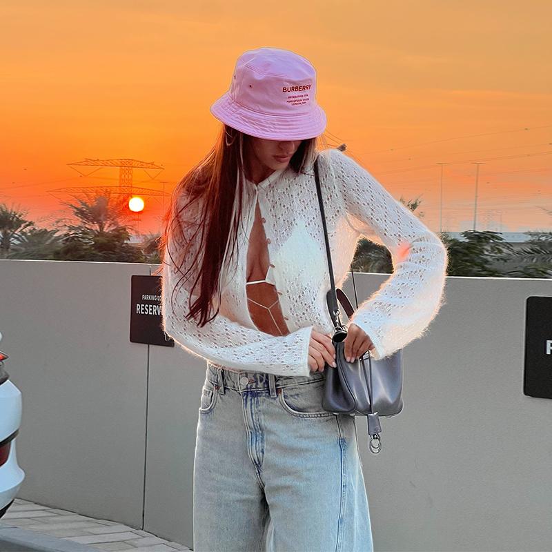 Hollow Knit Cardigan Long Sleeved Short Thin Sweater Women's Slim Top Casual Elegant Commuting Versatile Cardigan Spring Summer