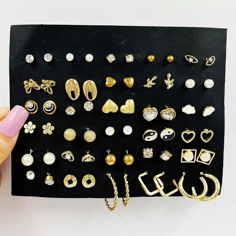 40 Pcs Gold Color Earring Set for Women Vintage Butterfly Heart Pearl Crystal Stud Earrings Korean 2025 New Simple Jewelry Gifts
