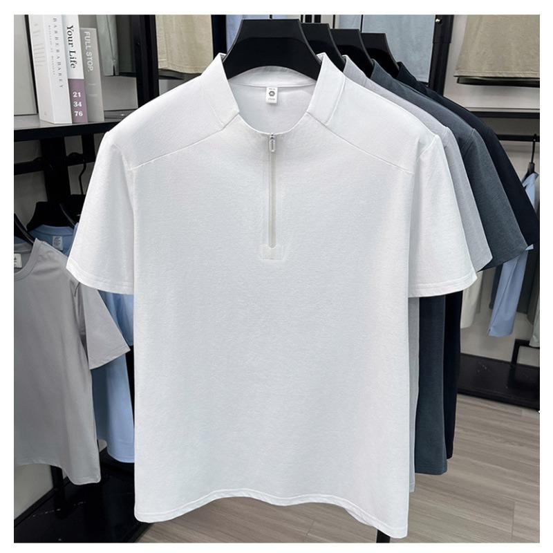Men s White Half-Zip Stand Collar Short Sleeve T Shirt For Sports And Casual Wear M белый